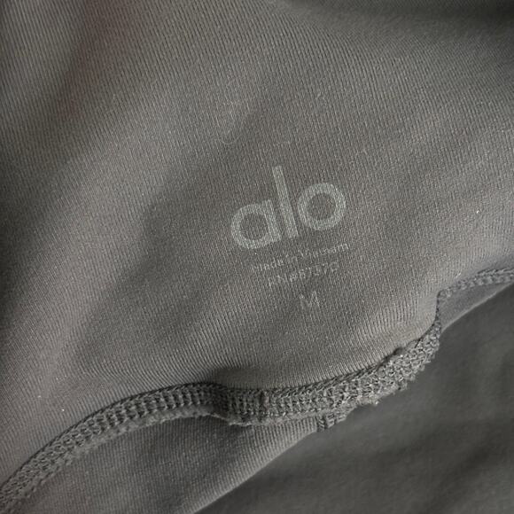 Alo Yoga Goddess Leggings Medium Gray Black High Rise Ribbed Ruched Ballet Dance - Picture 10 of 12